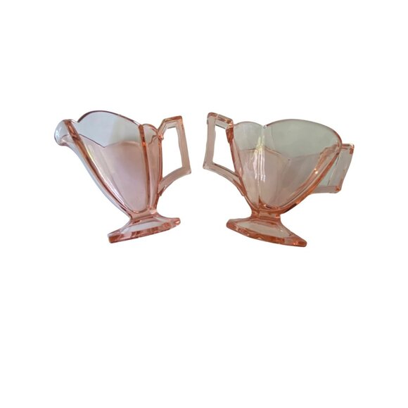 Antique Heisey #354 Flamingo Pink Depression Glass Cream & Sugar Set - Picture 5 of 8